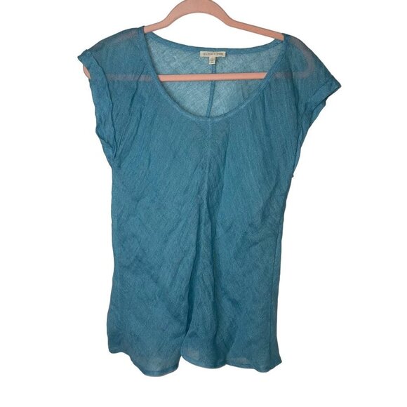 Eileen Fisher Womens Blouse Top Size XS Blue Scoop Neck Casual Pure Linen - Picture 9 of 9